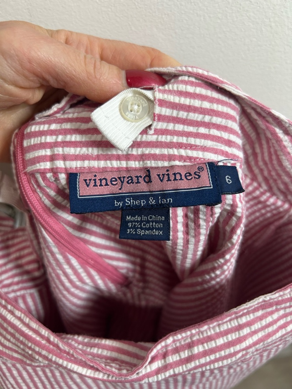 Vineyard Vines Skort Size 6 Pink White Seersucker Pockets Striped Preppy Coastal - Picture 6 of 11